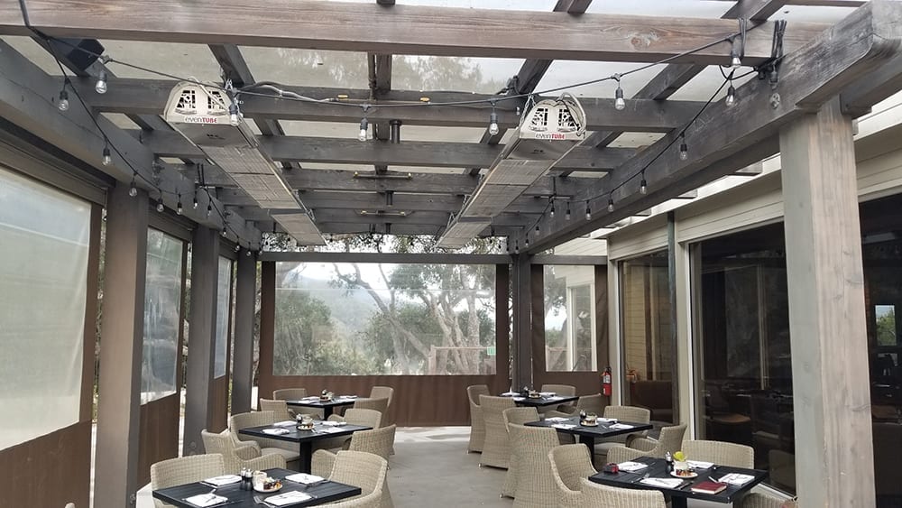 restaurant outdoor seating with heaters