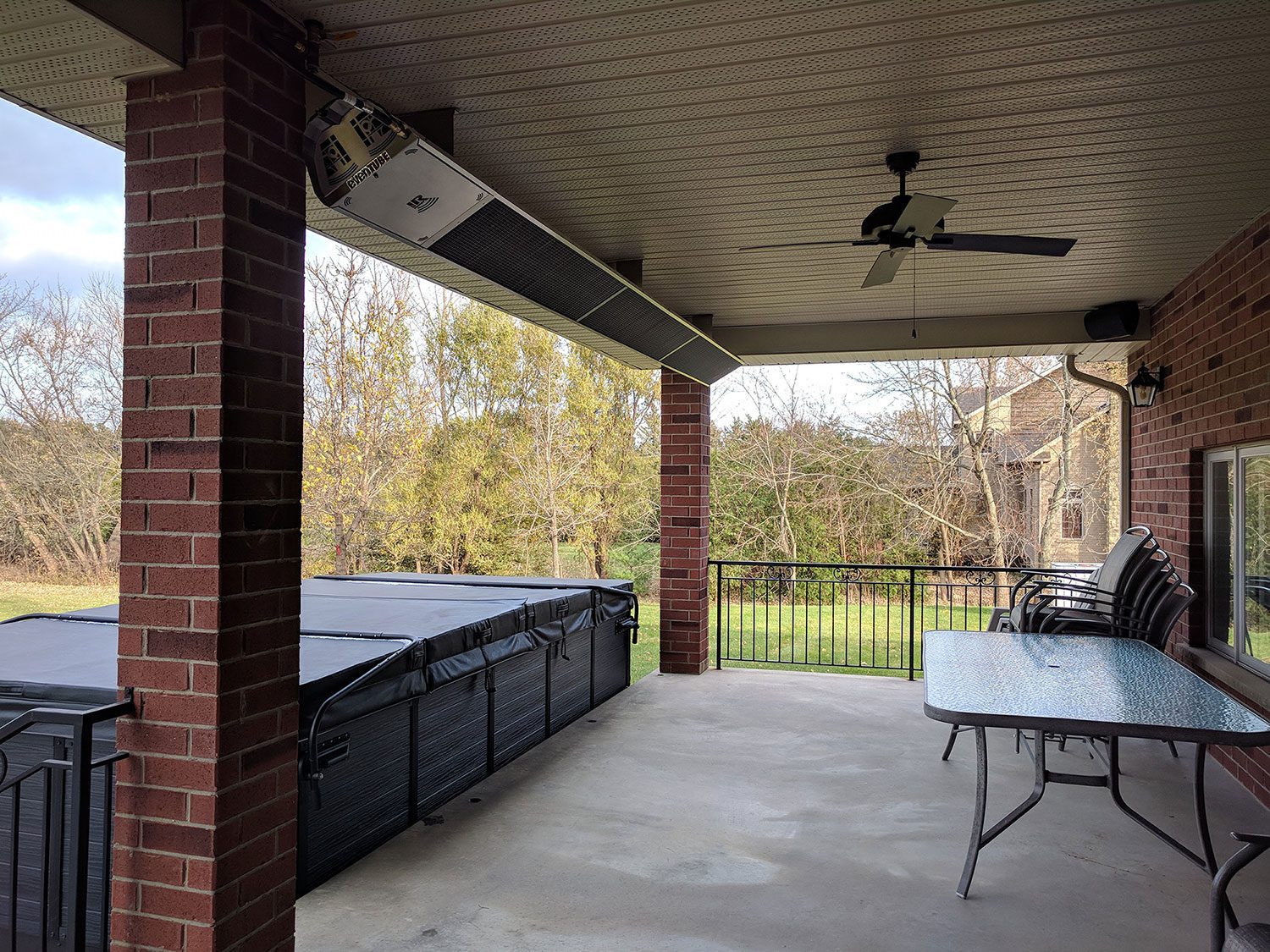 residential outdoor heater mounted on the ceiling